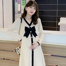 임산부 V넥 리본 원피스