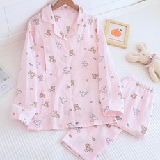 小熊口袋圖案可愛睡衣套裝