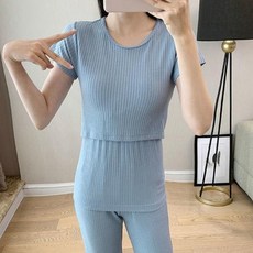 뿌뜨리아 임산부 플러스 사이즈 모달 반팔 긴바지 수유 홈웨어 세트