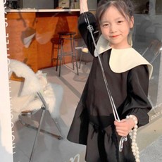 Misopapa 女童 Havis 翻領後蝴蝶結黑色連身裙