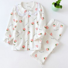 水蜜桃圖案蕾絲孕婦睡衣上下套裝