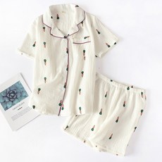 당근 패턴 반팔 임산부 파자마 상하의 세트