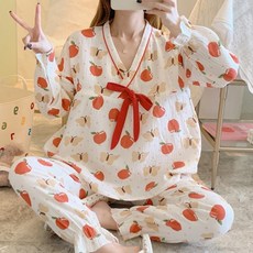 孕婦裝 薄款睡衣 水洗紗 V領 上下套裝