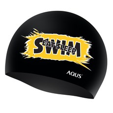 AQUS 字母印花矽膠泳帽 AC11A21, 黑色
