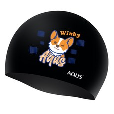 AQUS 柴犬印花矽膠泳帽 AC23A21, 黑色