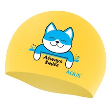 AQUS 哈士奇印花矽膠游泳帽 AC24A21, 黃色