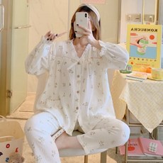 縐紗花卉蕾絲孕婦睡衣