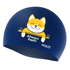 AQUS 哈士奇印花矽膠游泳帽 AC24A21, 海軍藍