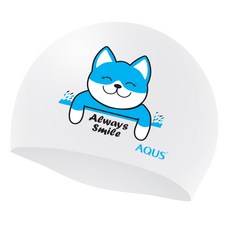 AQUS 哈士奇印花矽膠游泳帽 AC24A21, 白色