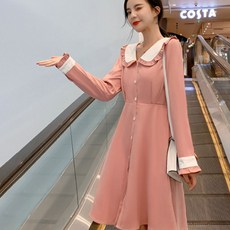 孕婦娃娃領排扣連身裙