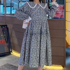 孕婦蕾絲領小碎花連身裙