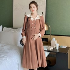 孕婦娃娃領雙扣百褶連身裙