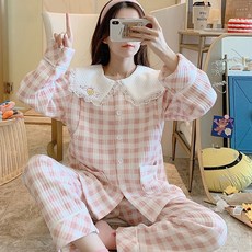 Minsung Company 格紋孕婦哺乳睡衣上下套裝