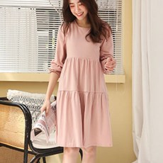 孕婦素色長袖連身蛋糕裙