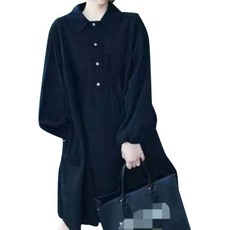 孕婦泡泡袖排扣長袖連身裙