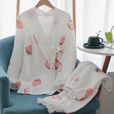 Estella 大草莓蕾絲蝴蝶結孕婦睡衣上下套裝