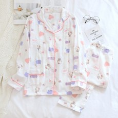 슈슈링 여성용 카라 상의 + 하의 파자마 세트