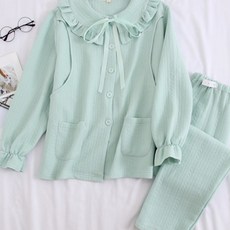 Estella鈕扣口袋蝴蝶結簡約孕婦睡衣上下套裝