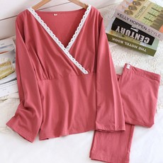 Estella 哺乳用簡約柔軟孕婦睡衣上下套裝