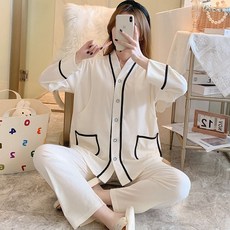 Minseong Company 黑色條紋孕婦睡衣上下套裝