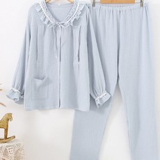 Estella簡約蕾絲蝴蝶結設計孕婦睡衣上下套裝