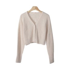LINDASHOP 女款V領短版長袖針織開襟衫 CD1832K22