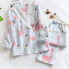 Estella 蕾絲可愛羊駝孕婦睡衣上下兩件套