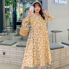 孕婦V領碎花連身裙