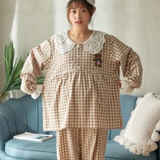 格紋大尺碼孕婦睡衣套裝