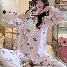 임산부 레이스카라 선인장 수유 잠옷 상하의 세트