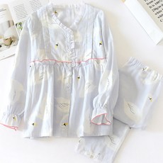 브이넥 오리패턴 임산부 파자마 상하 세트