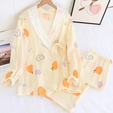 蕾絲橘子花朵孕婦睡衣上下套裝