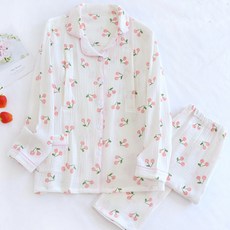 핑크 체리 패턴 임산부 파자마 상하 세트