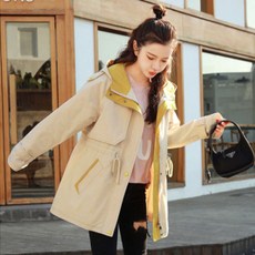 여성용 겟잇블루 패션 스티치 디테일 후드 임부복 트렌치 코트