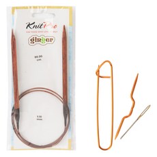 KnitPro 針織棒 80cm*6mm+頂針+定位針 +疏縫用針, 1套, 木頭，隨機發貨（消光針）