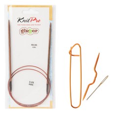 Brandyan KnitPro Ginger 輪針 80cm x 3.25mm + 毛線縫針 + 針目固定器 + 麻花針組合, 1套, 木質, 隨機出貨(毛線縫針)