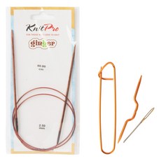 KnitPro 針織棒 80cm*2.5mm+頂針+定位針 +疏縫用針, 1套, 木頭，隨機發貨（消光針）