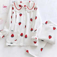 三角星星孕婦產後草莓圖案口袋睡衣上下套裝