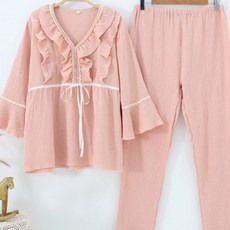 三角星孕婦簡約大尺碼蝴蝶結睡衣上下套裝