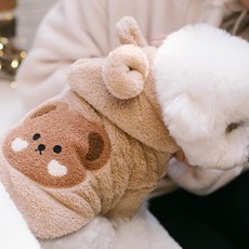 AMYLOVESPET 寵物大熊刷毛連帽T恤, 棕色