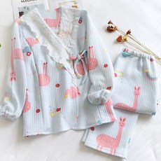 三角星星蕾絲可愛羊駝睡衣上下套裝