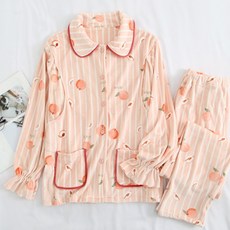 三角星條紋水蜜桃睡衣上下套裝