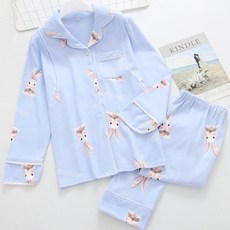 三角星星清新兔子圖案睡衣上下套裝