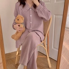 三角星簡約設計褶皺睡衣上下套裝