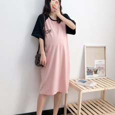 孕婦拼色長袖連身裙
