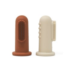 mushie 矽膠指套牙刷2入組, 棕色+淺米色, 1組
