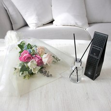 코코도르 팜 생화 장미 + 알스트로메리아 꽃다발 + 디퓨저 블랙체리향 100ml, 혼합색상