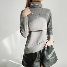 孕婦高領刺繡長袖上衣