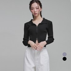 Awesomearound 女款雙拉鍊有領羅紋針織上衣