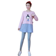 可愛孕婦裝 長版寬鬆T恤 上下套裝